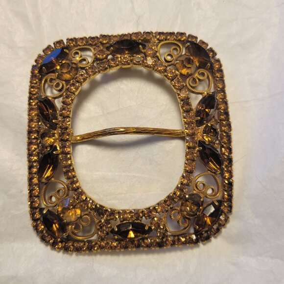 Vintage Juliana Amber Rhinestone Gold Metal Belt Buckle